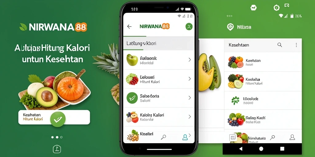 Antarmuka aplikasi NIRWANA88 yang menampilkan fitur Hitung Kalori.