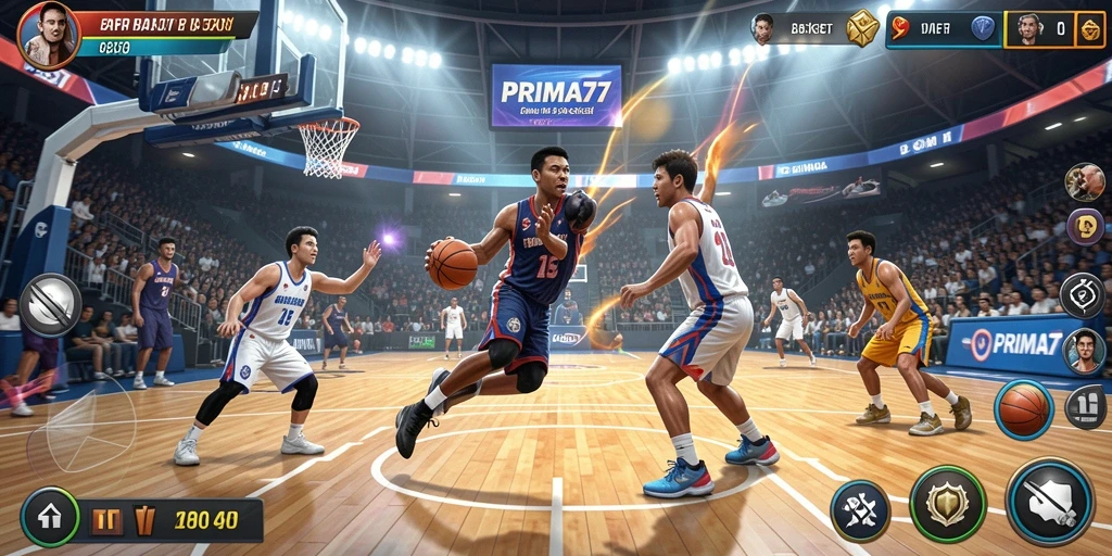 Tangkapan layar antarmuka seru PRIMA77 dalam permainan Basket.