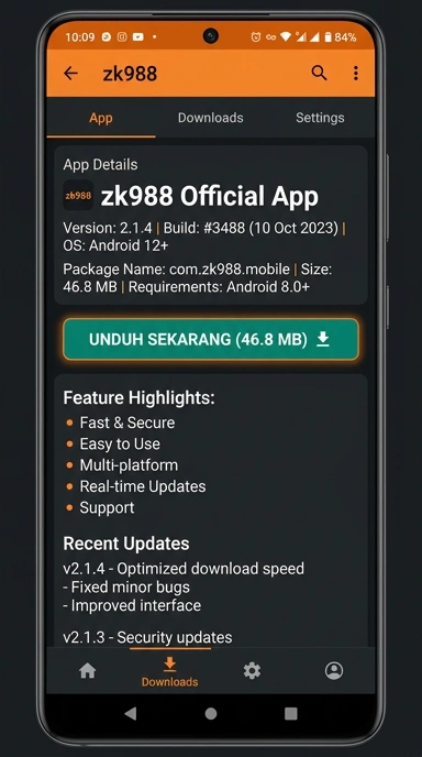 Tampilan halaman APK zk988